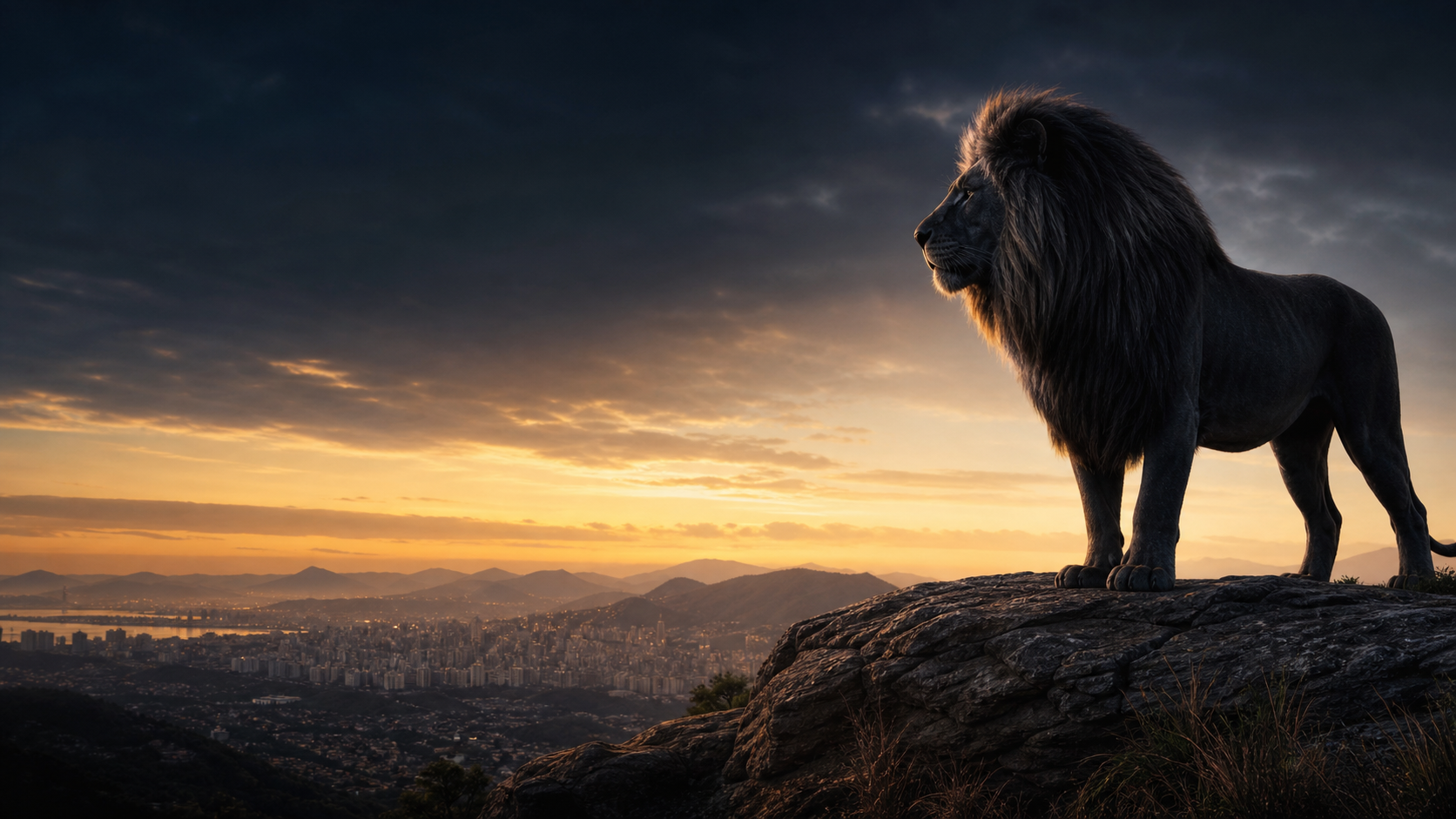 Leão em paisagem brasileira ao amanhecer